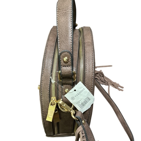 VERSONA WESTERN BROWN ROUND SHOULDER BAG With Fringe on the detachable Strap NWT - Picture 4 of 9